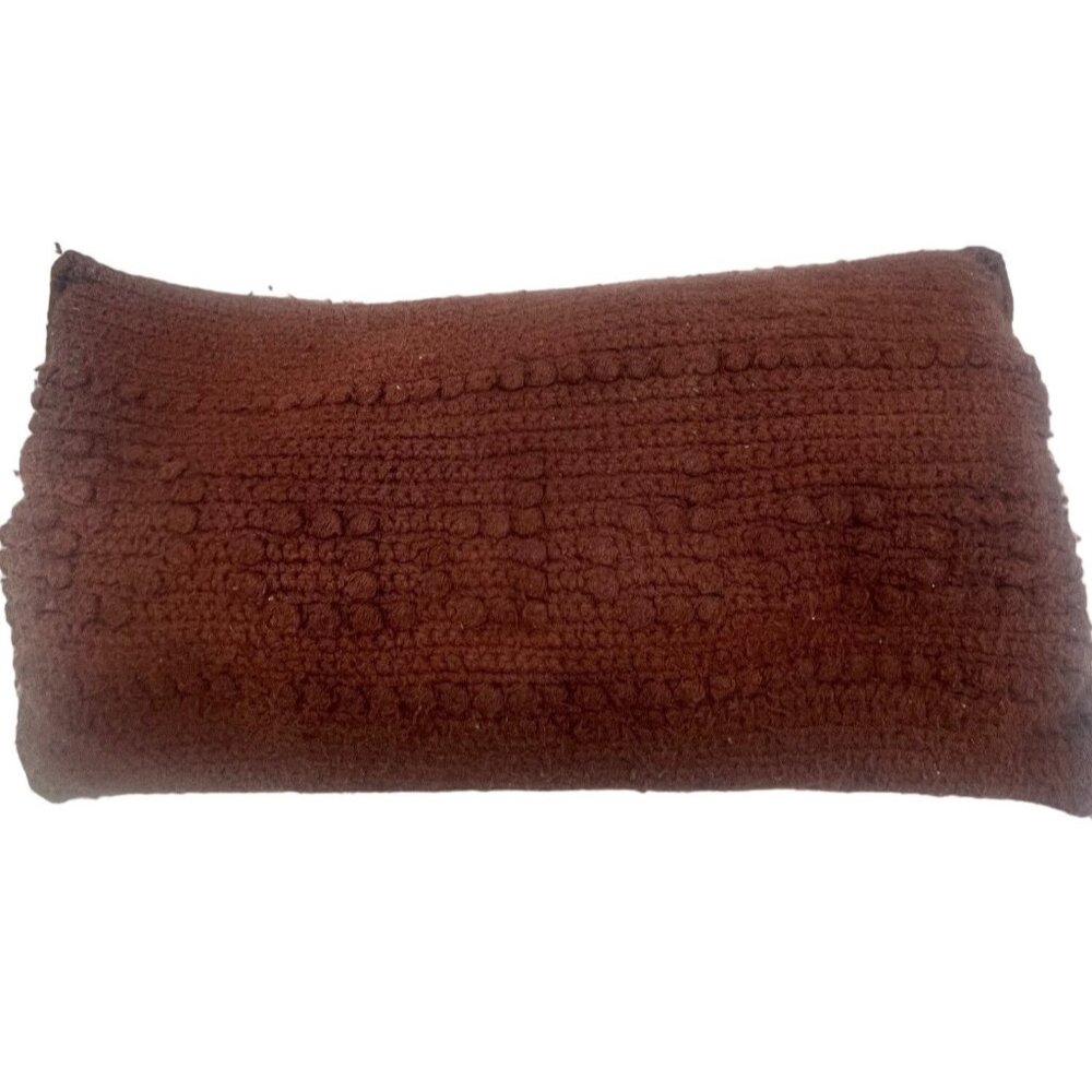 handmade basket weave crochet pillow brown zipper edge 20" x 13" READ